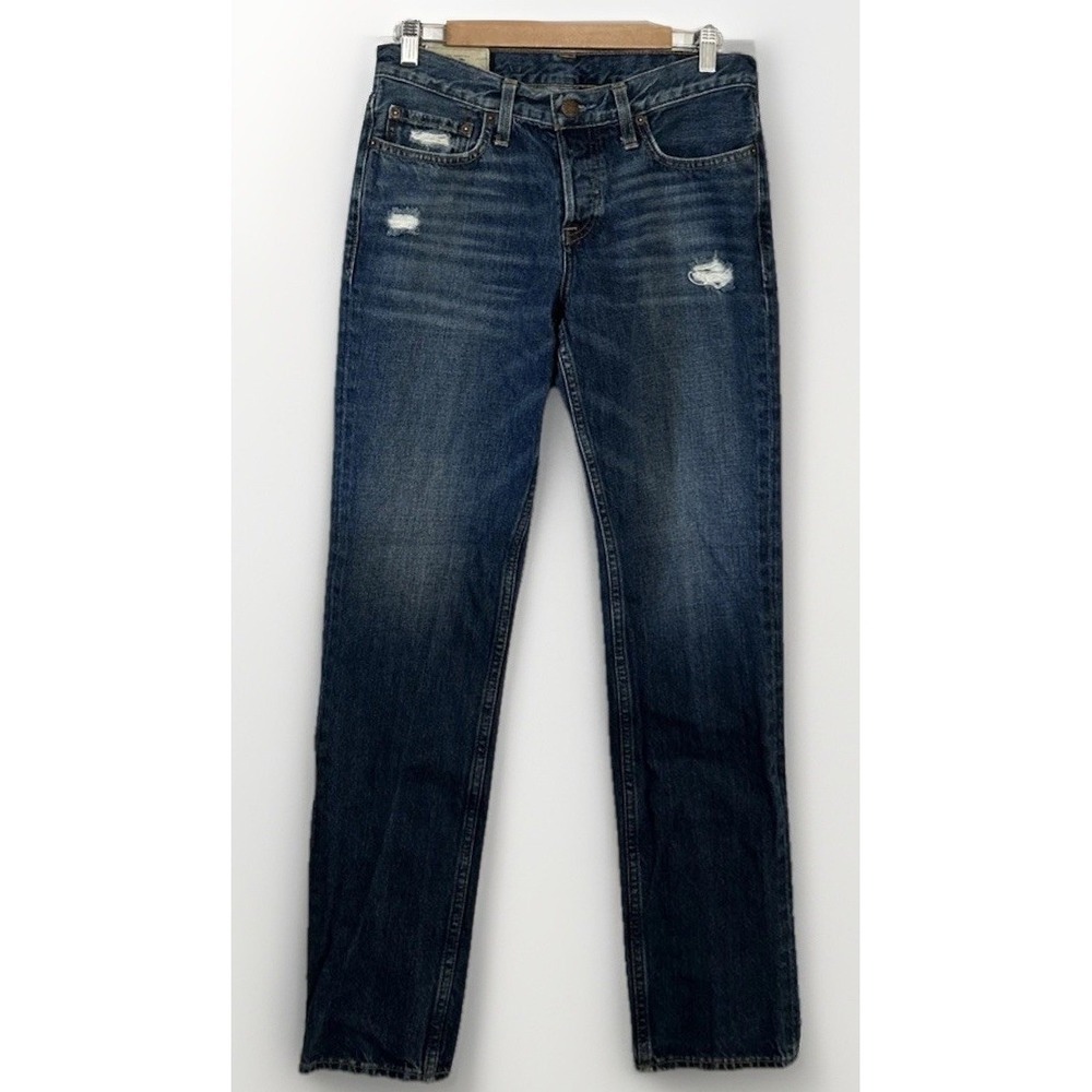 Mens Hollister Skinny Jeans Distressed Button Fly Dark Wash Low Rise Denim Sz 30